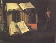 Sebastian Stoskopff, Still Life with Books Candle and Bronze Statue (mk05)